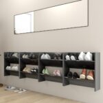 vidaXL Nástenné skrinky na topánky 4 ks, lesklé sivé 60x18x60 cm – Obrázok 3