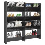 vidaXL Nástenné skrinky na topánky 4 ks, lesklé sivé 60x18x60 cm – Obrázok 4