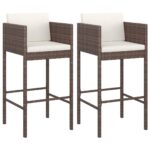 vidaXL Barové stoličky 2 ks s podložkami hnedé polyratanové – Obrázok 2