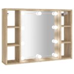 vidaXL Zrkadlová skrinka s LED dub sonoma 76x15x55 cm – Obrázok 2