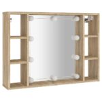vidaXL Zrkadlová skrinka s LED dub sonoma 76x15x55 cm – Obrázok 3