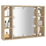 vidaXL Zrkadlová skrinka s LED dub sonoma 76x15x55 cm – Obrázok 6