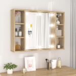 vidaXL Zrkadlová skrinka s LED dub sonoma 76x15x55 cm