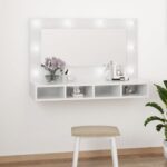 vidaXL Zrkadlová skrinka s LED lesklá biela 90x31,5x62 cm – Obrázok 11