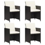 vidaXL Záhradné jedálenské stoličky s vankúšmi 4 ks čierne polyratan