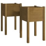 vidaXL Záhradné kvetináče 2ks medovo-hnedé 40x40x70cm borovicový masív – Obrázok 2