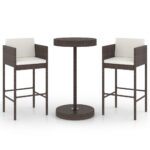 vidaXL 3-dielna záhradná barová súprava s vankúšmi polyratanová hnedá – Obrázok 2