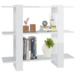 vidaXL Knižnica/deliaca stena lesklá biela 100x30x87 cm – Obrázok 3