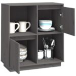 vidaXL Komoda sivá 74x35x80 cm borovicový masív – Obrázok 4