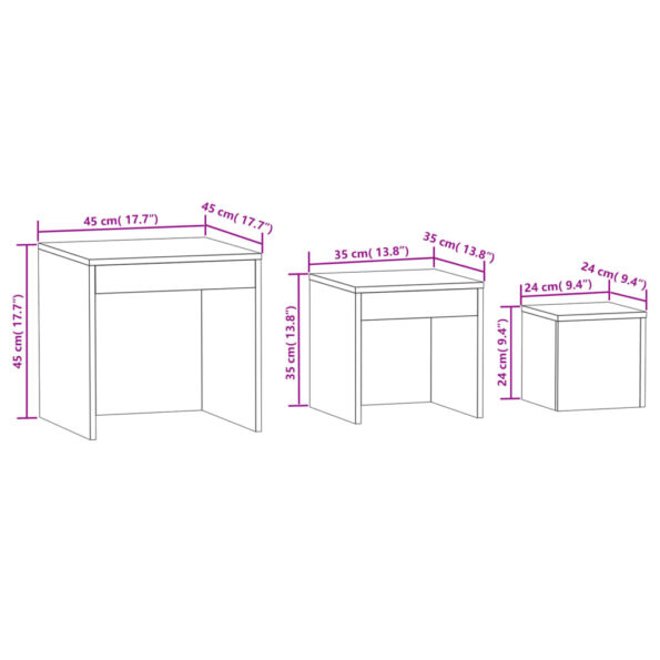 vidaXL Stohovateľné stolíky 3 ks hnedý dub spracované drevo – Obrázok 8