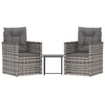 vidaXL 3-dielna záhradná sedacia súprava s podložkami polyratan sivá – Obrázok 2