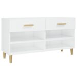 vidaXL Botník lesklý biely 102x35x55 cm spracované drevo – Obrázok 2
