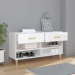 vidaXL Botník lesklý biely 102x35x55 cm spracované drevo – Obrázok 3