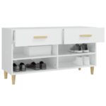 vidaXL Botník lesklý biely 102x35x55 cm spracované drevo – Obrázok 5
