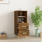 vidaXL Komoda dymový dub 34,5x34x90 cm spracované drevo – Obrázok 3