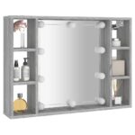 vidaXL Zrkadlová skrinka s LED sivý dub sonoma 76x15x55 cm – Obrázok 6
