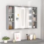 vidaXL Zrkadlová skrinka s LED sivý dub sonoma 76x15x55 cm