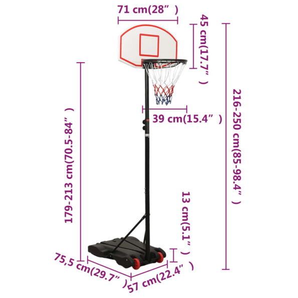 vidaXL Basketbalový stojan biely 216-250 cm polyetén – Obrázok 10