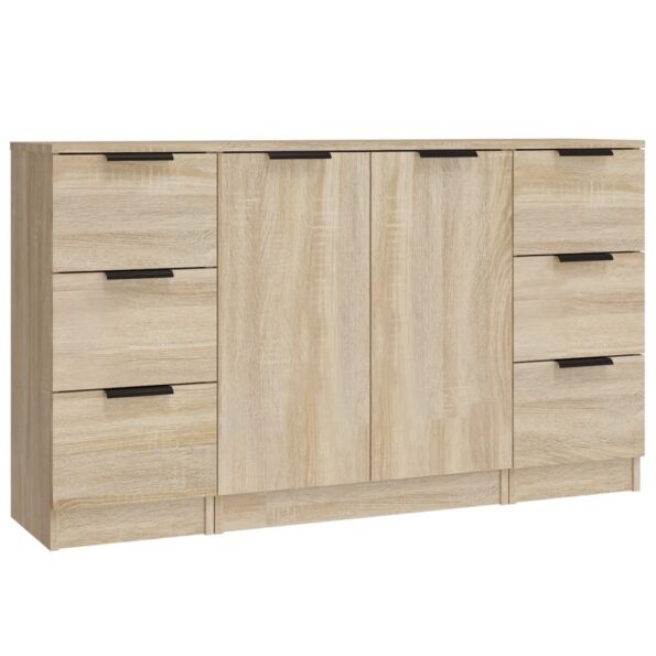 vidaXL Komody 3 ks dub sonoma spracované drevo – Obrázok 2