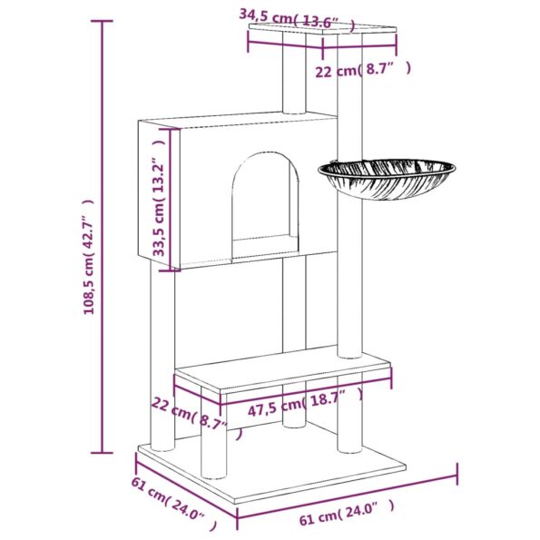 vidaXL Škrabadlo pre mačky so sisalovými stĺpikmi bledosivé 108,5 cm – Obrázok 3