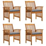 vidaXL Záhradné jedálenské stoličky 4 ks s podložkami, akáciový masív