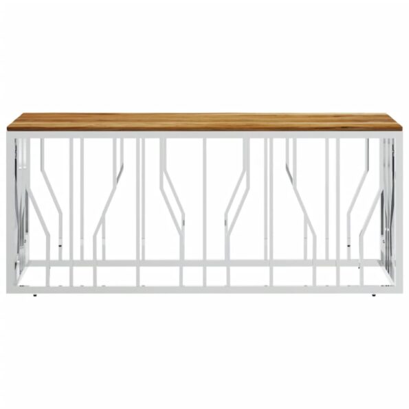 vidaXL Konferenčný stolík strieborný nerezová oceľ a akáciový masív – Obrázok 3