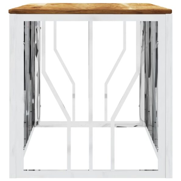 vidaXL Konferenčný stolík strieborný nerezová oceľ a akáciový masív – Obrázok 4