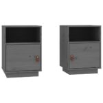 vidaXL Nočné stolíky 2 ks sivé 40x34x55 cm borovicový masív – Obrázok 2