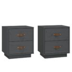 vidaXL Nočné stolíky 2 ks sivé 40x34x45 cm masívne borovicové drevo – Obrázok 2