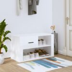 vidaXL Botník lesklý biely 80x35x45 cm spracované drevo