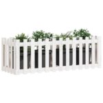 vidaXL Vyvýšený záhon s dizajnom plotu biely 150x50x50 cm borovica – Obrázok 3
