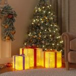 vidaXL Osvetlené vianočné darčeky 3 ks 64 LED diód teplé biele