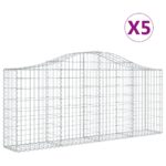 vidaXL Oblúkové gabionové koše 5 ks 200x30x80/100cm pozinkované železo – Obrázok 2