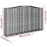 vidaXL Oblúkový gabionový kôš 4 ks 400x50x220/240cm pozinkované železo – Obrázok 6