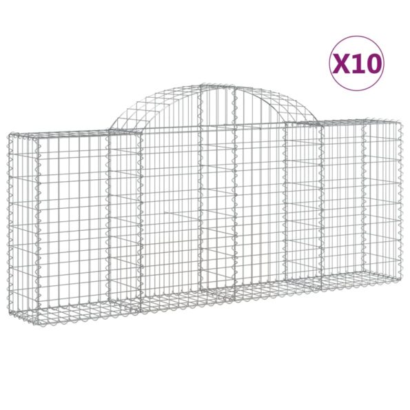 vidaXL Oblúkové gabionové koše 10ks 200x30x80/100cm pozinkované železo – Obrázok 2