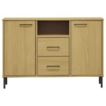 vidaXL Komoda s kovovými nohami hnedá 113x40x77 cm masívne drevo OSLO – Obrázok 4