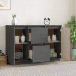 vidaXL Komoda sivá 111x34x75 cm borovicový masív – Obrázok 3