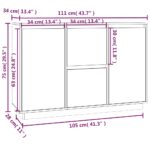 vidaXL Komoda sivá 111x34x75 cm borovicový masív – Obrázok 10