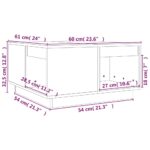 vidaXL Konferenčný stolík sivý 60x61x32,5 cm borovicový masív – Obrázok 8