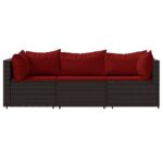 vidaXL 3-dielna záhradná sedacia súprava s podložkami polyratan hnedá – Obrázok 3