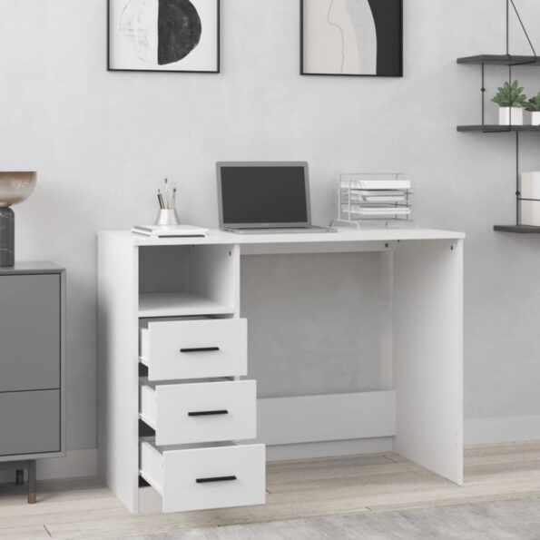 vidaXL Stolík so zásuvkami biely 102x50x76 cm spracované drevo – Obrázok 3