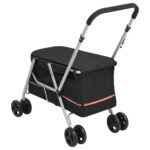 vidaXL Skladací kočík pre psa čierny 100x49x96 cm ľanová tkanina – Obrázok 6