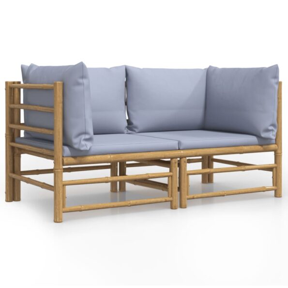 vidaXL Záhradné rohové pohovky s bledosivými podložkami 2 ks bambus – Obrázok 2