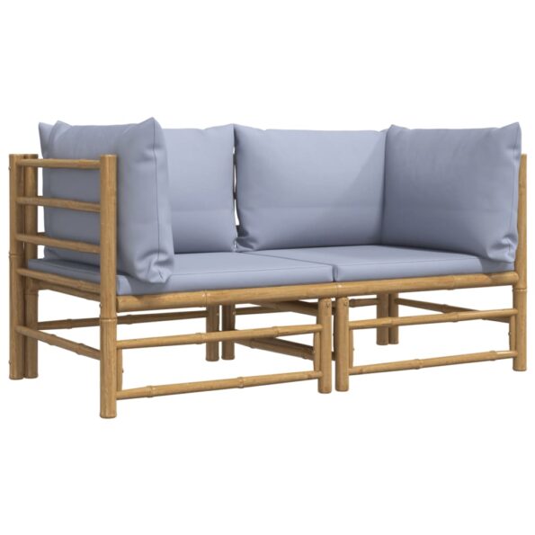 vidaXL Záhradné rohové pohovky s bledosivými podložkami 2 ks bambus – Obrázok 3