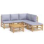 vidaXL 6-dielna záhradná sedacia súprava bledosivé vankúše bambus – Obrázok 2