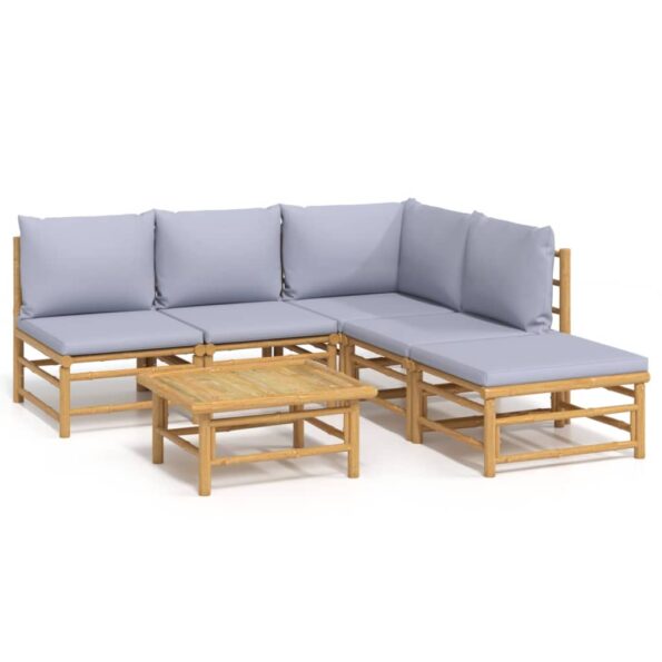 vidaXL 6-dielna záhradná sedacia súprava bledosivé vankúše bambus – Obrázok 2
