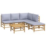 vidaXL 6-dielna záhradná sedacia súprava bledosivé vankúše bambus – Obrázok 3