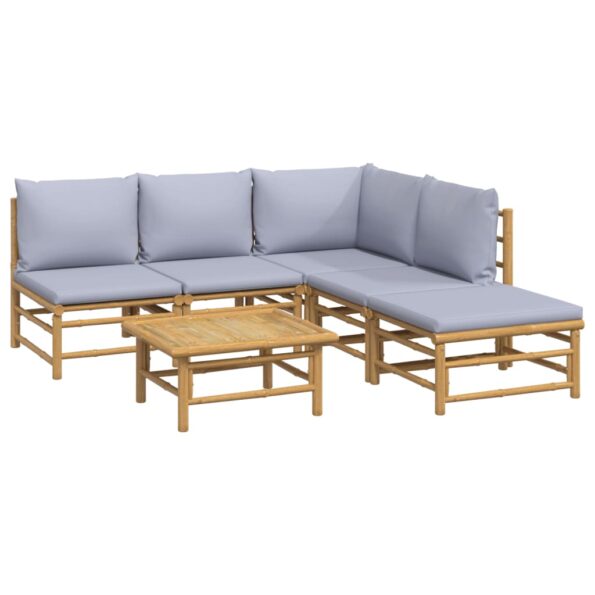 vidaXL 6-dielna záhradná sedacia súprava bledosivé vankúše bambus – Obrázok 3