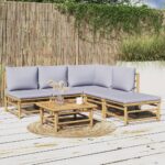 vidaXL 6-dielna záhradná sedacia súprava bledosivé vankúše bambus