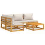 vidaXL 5-dielna záhradná sedacia súprava bledosivé vankúše masív – Obrázok 2